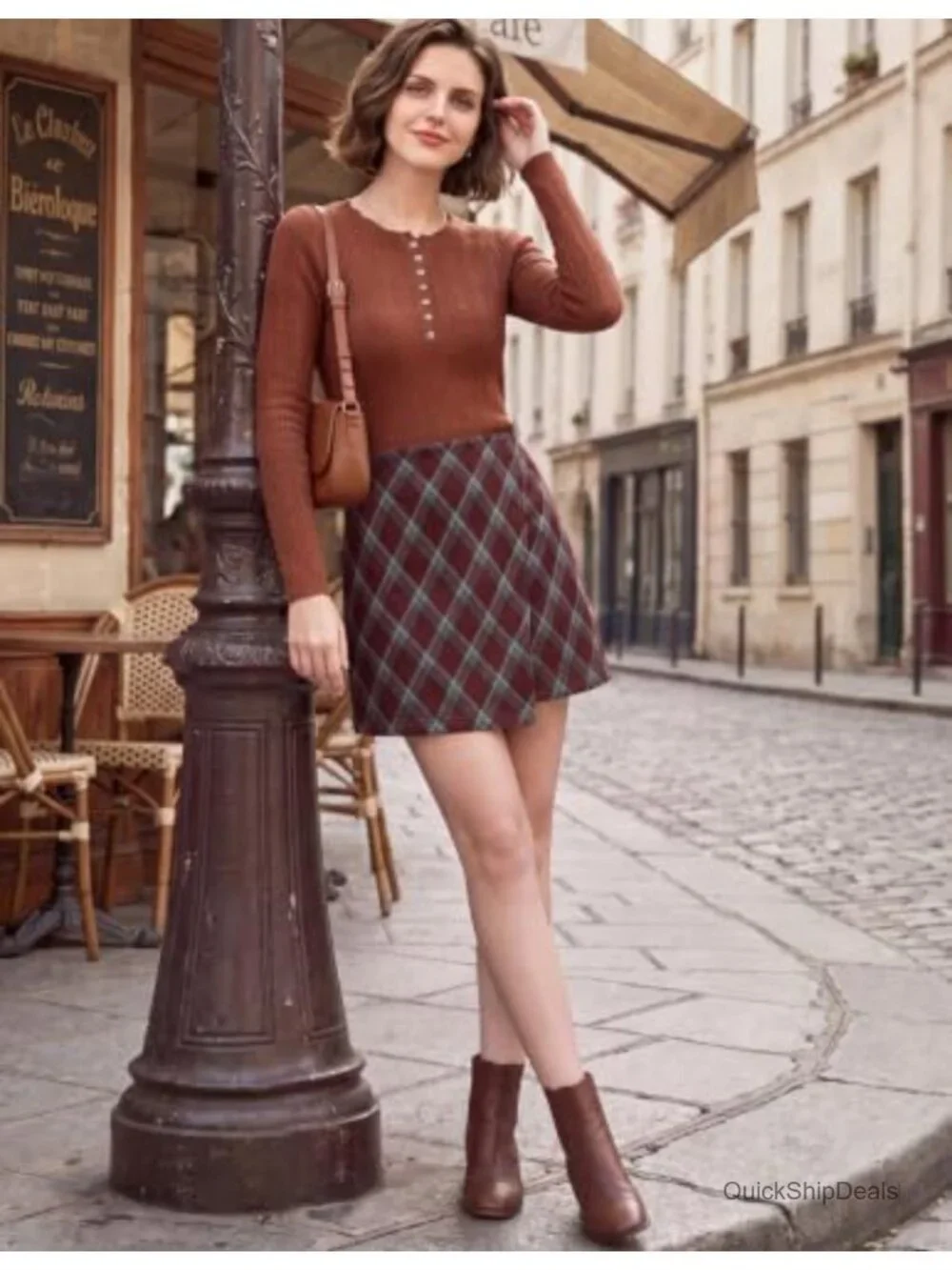 Plaid Mini Skirt with Built-in Shorts High Waisted A-Line